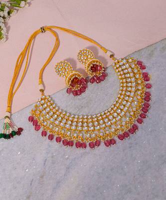 Gold & pink kundan necklace set 3