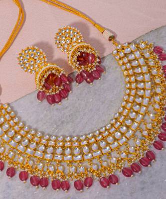 Gold & pink kundan necklace set 4