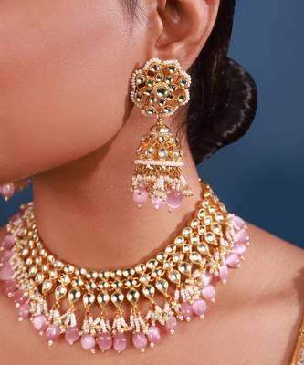 White & peach kundan necklace set 2