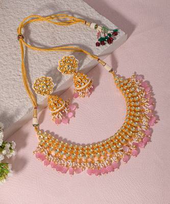 White & peach kundan necklace set 3
