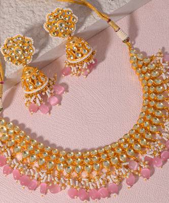 White & peach kundan necklace set 4