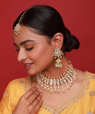 Silver & green kundan necklace set 1