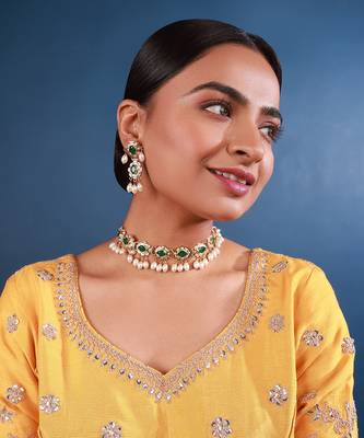 Green amritsari jadau choker set 1