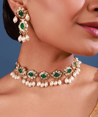 Green amritsari jadau choker set 2