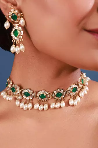 Green amritsari jadau choker set