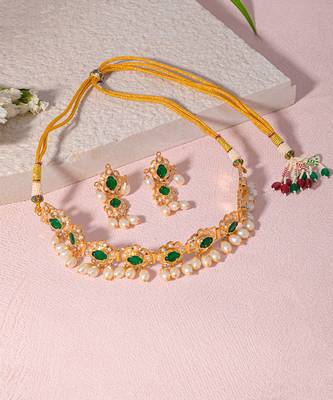 Green amritsari jadau choker set 3