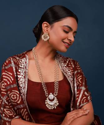 Grey mother of pearl long necklace set 1