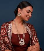 Grey mother of pearl long necklace set