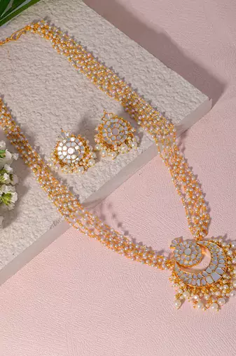 Grey mother of pearl long necklace set