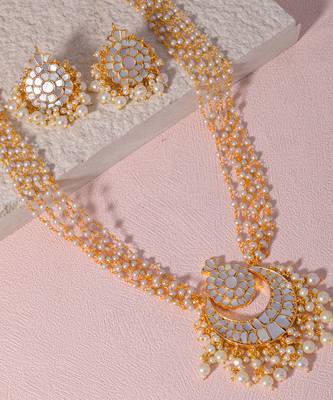 Grey mother of pearl long necklace set 4