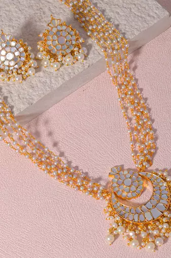 Grey mother of pearl long necklace set