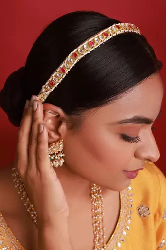 Pink kundan hairband