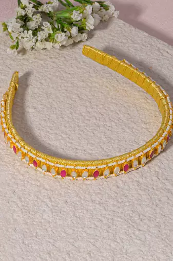 Pink kundan hairband