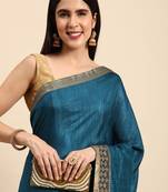 Indian Women Blue Vichitra Silk Fancy Border