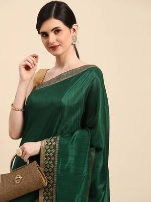Indian Women Green Vichitra Silk Fancy Border 1