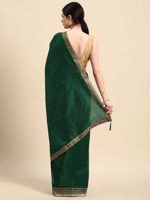 Indian Women Green Vichitra Silk Fancy Border 2