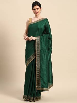 Indian Women Green Vichitra Silk Fancy Border 8