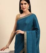 Indian Women Blue Vichitra Silk Fancy Border