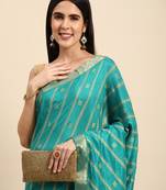 Indian Women Turquoise Green Vichitra Silk Foil Work