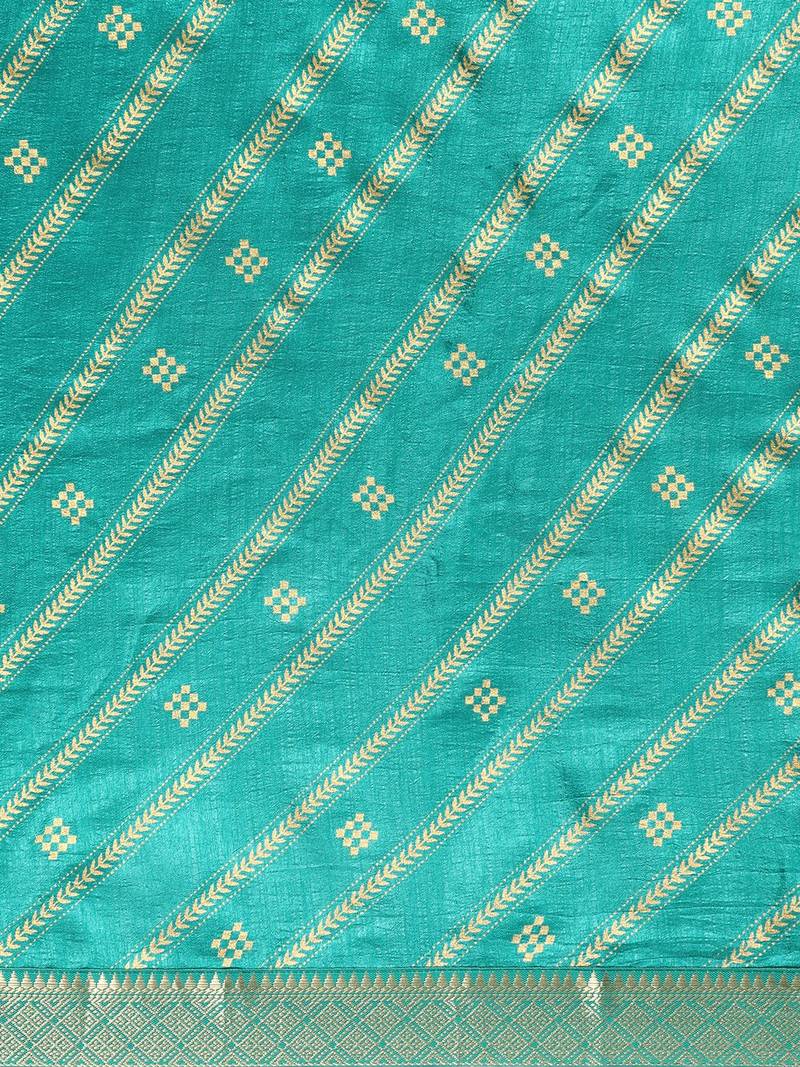 Indian Women Turquoise Green Vichitra Silk Foil Work