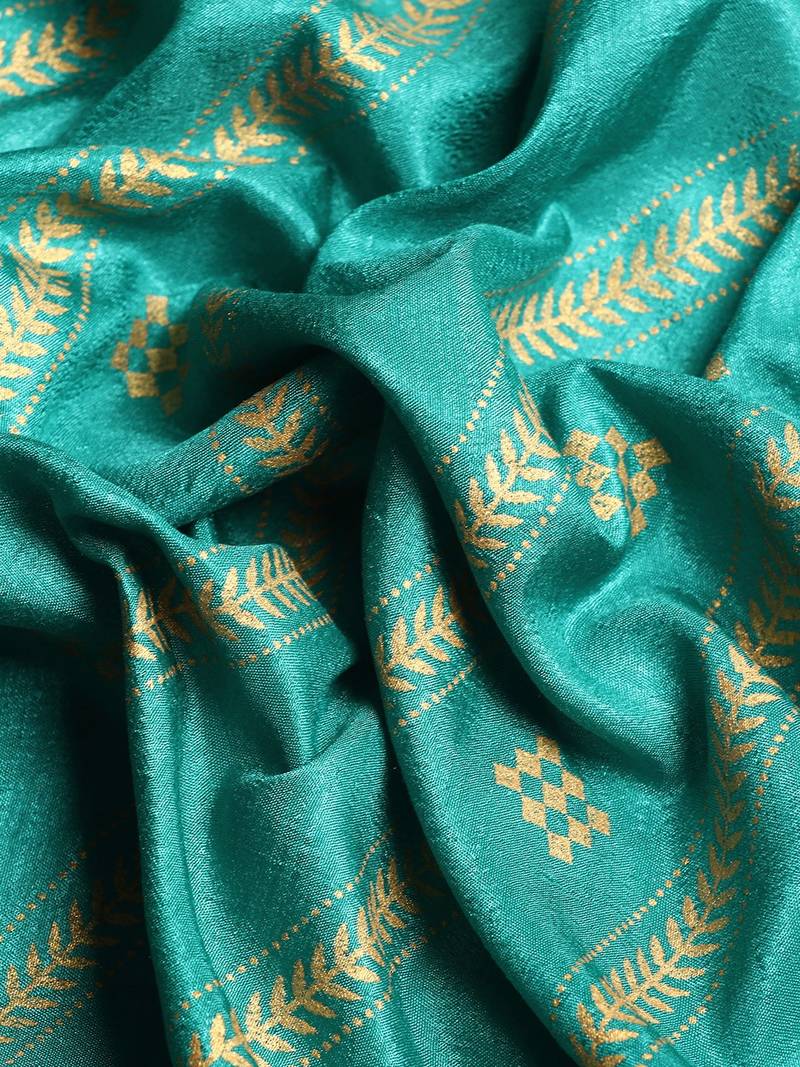 Indian Women Turquoise Green Vichitra Silk Foil Work