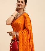 Indian Women Yellow Vichitra Silk Foil Work