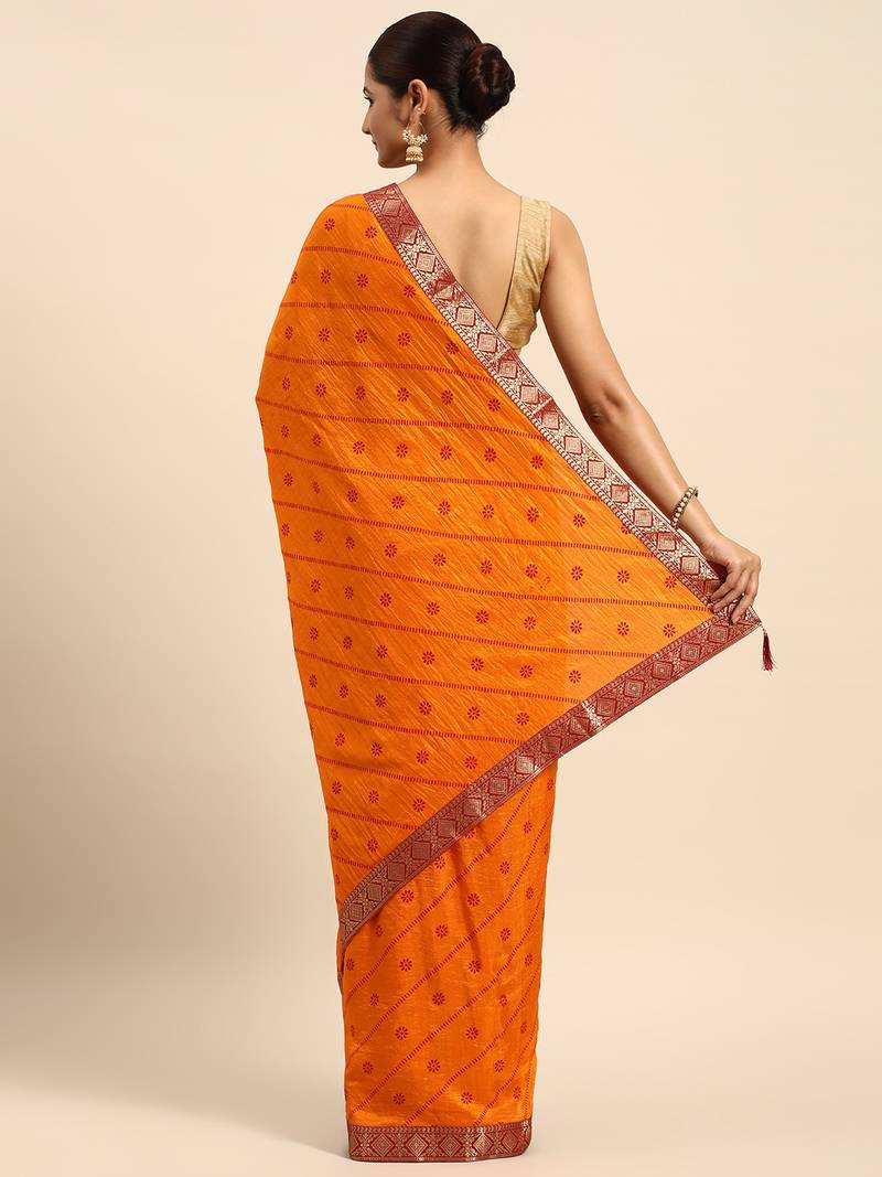Indian Women Yellow Vichitra Silk Foil Work