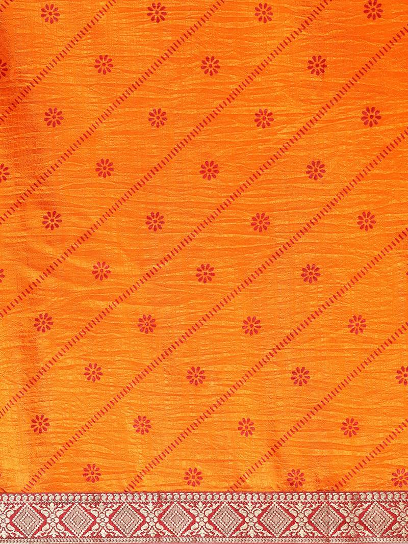 Indian Women Yellow Vichitra Silk Foil Work