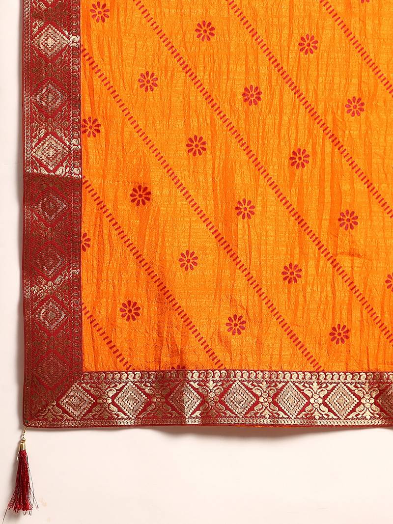 Indian Women Yellow Vichitra Silk Foil Work