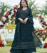 Blue Colour Georgette Embroidered Designer Nyra Cut Salwar Suits Sets