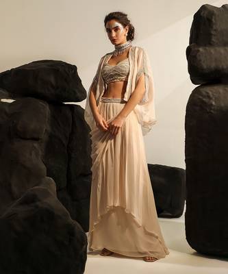 Pale peach maribelle drape skirt set 1