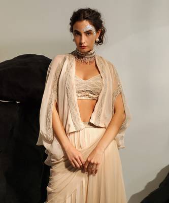 Pale peach maribelle drape skirt set 4