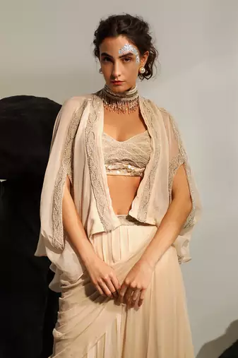 Pale peach maribelle drape skirt set