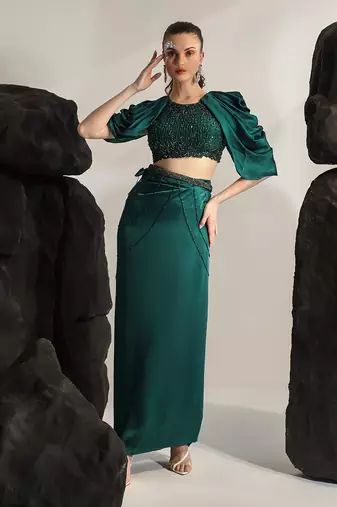 Emerald green sea urchin skirt set