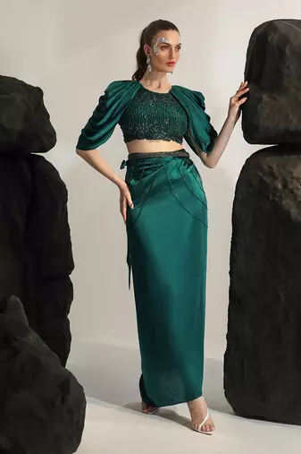 Emerald green sea urchin skirt set