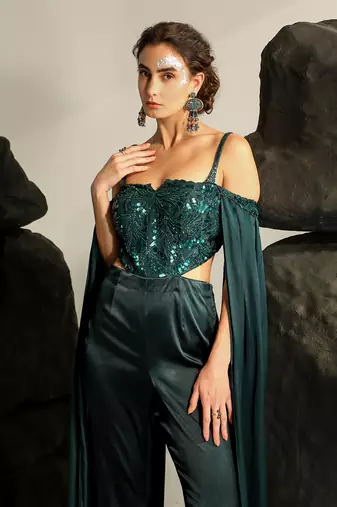 Deep bluish green cleodora jumpsuit