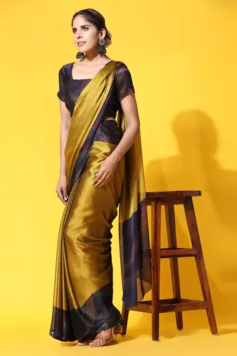 Mustard Chiffon Printed  Sarees