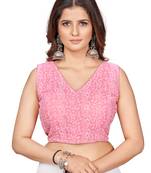 Pink Embroidered Georgette Chikankari Saree Blouse