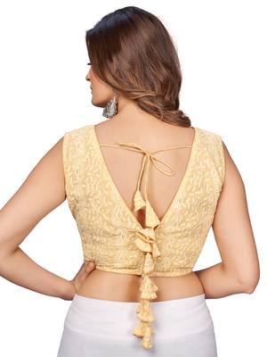 Golden  Embroidered Georgette Chikankari Saree Blouse 3