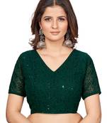 Green  Embroidered Georgette Chikankari Saree Blouse