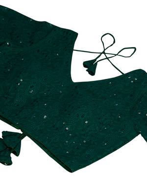 Green  Embroidered Georgette Chikankari Saree Blouse 4