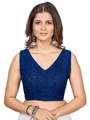 Blue  Embroidered Georgette Chikankari Saree Blouse 1