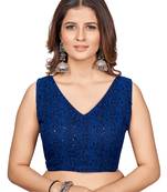 Blue  Embroidered Georgette Chikankari Saree Blouse
