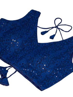 Blue  Embroidered Georgette Chikankari Saree Blouse 4