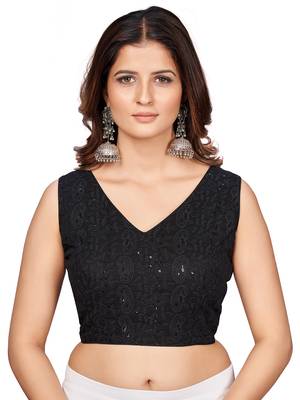 Black  Embroidered Georgette Chikankari Saree Blouse 1