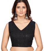 Black  Embroidered Georgette Chikankari Saree Blouse