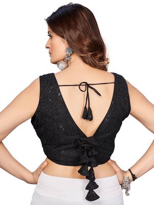 Black  Embroidered Georgette Chikankari Saree Blouse 3