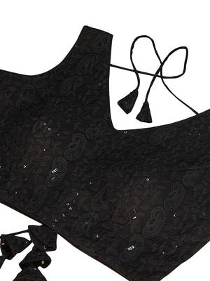 Black  Embroidered Georgette Chikankari Saree Blouse 4