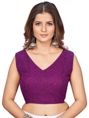 Purple  Embroidered Georgette Chikankari Saree Blouse 1