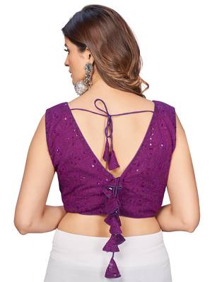 Purple  Embroidered Georgette Chikankari Saree Blouse 3